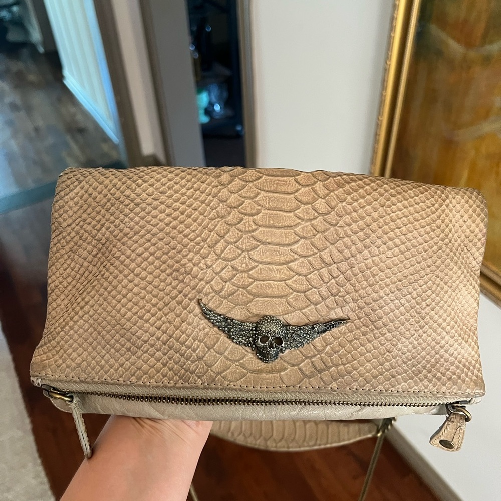 Zadig & Voltaire Indie Sleaze Snake Print Clutch with Skull Detail